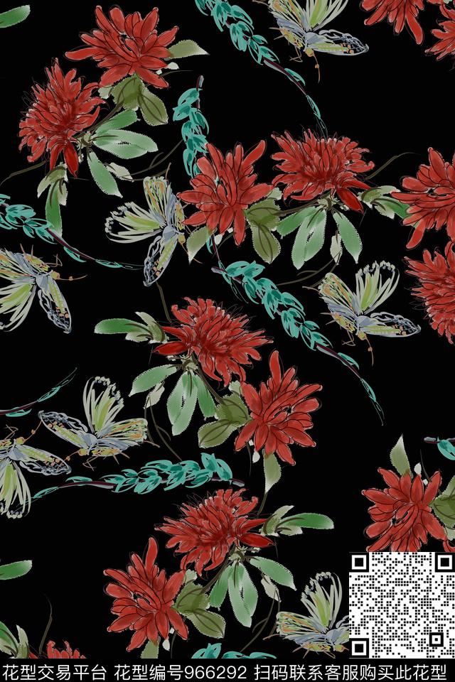 数码华亿平台手绘花卉花卉数码印花华亿平台下载（图片编号: 966292） - 瓦栏（Walan）