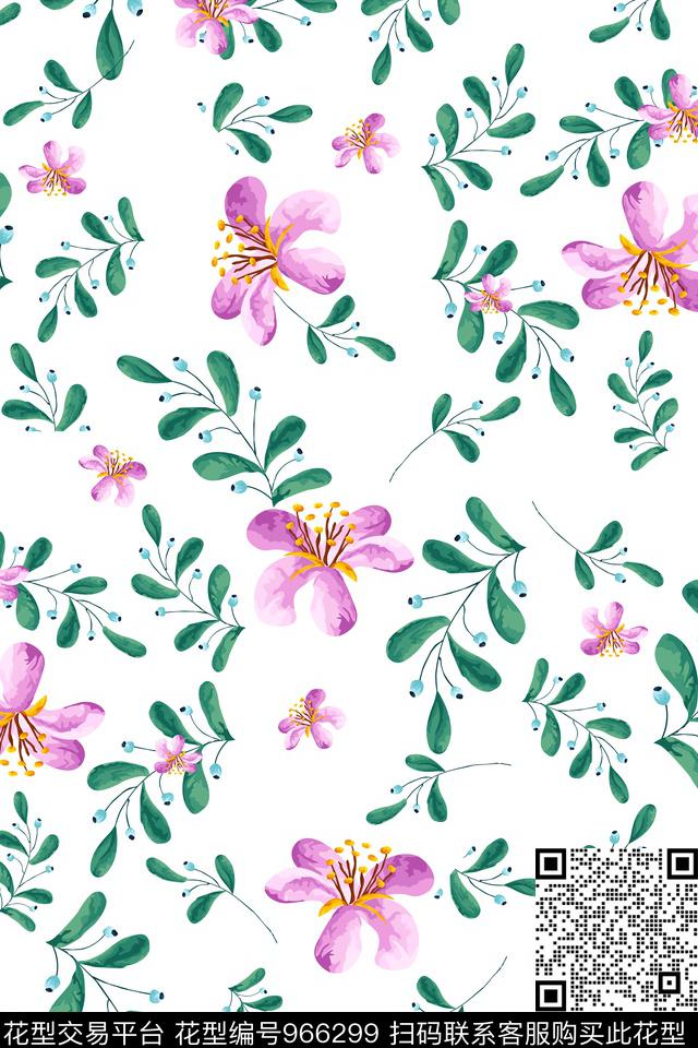数码华亿平台手绘花卉花卉数码印花华亿平台下载（图片编号: 966299） - 瓦栏（Walan）