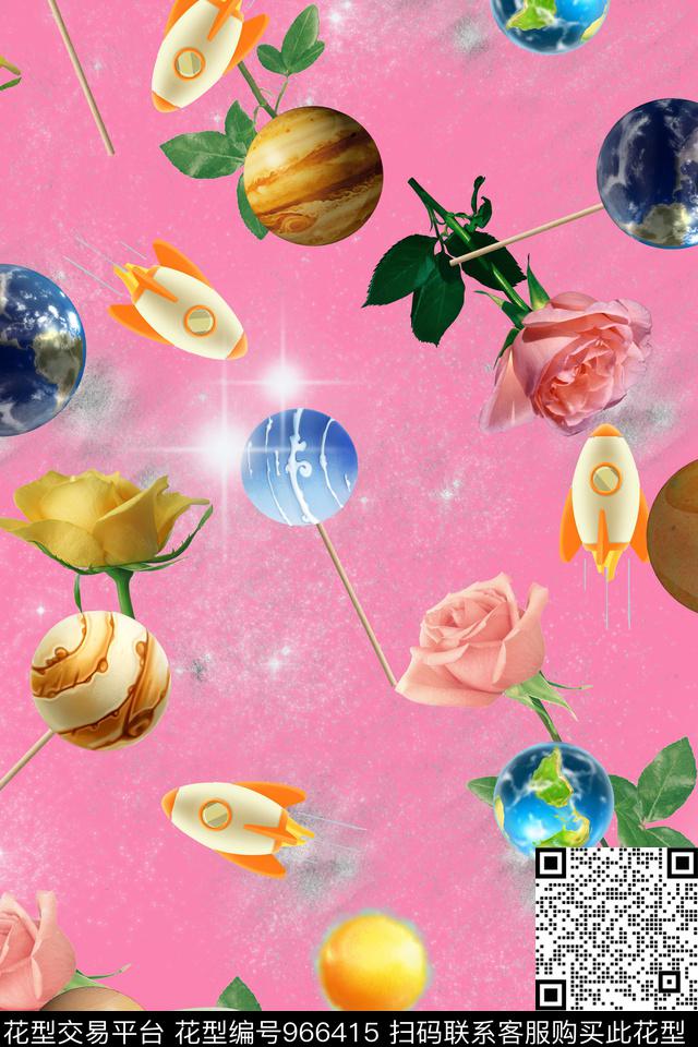 火箭玫瑰花星空数码印花华亿平台下载（图片编号: 966415） - 瓦栏（Walan）