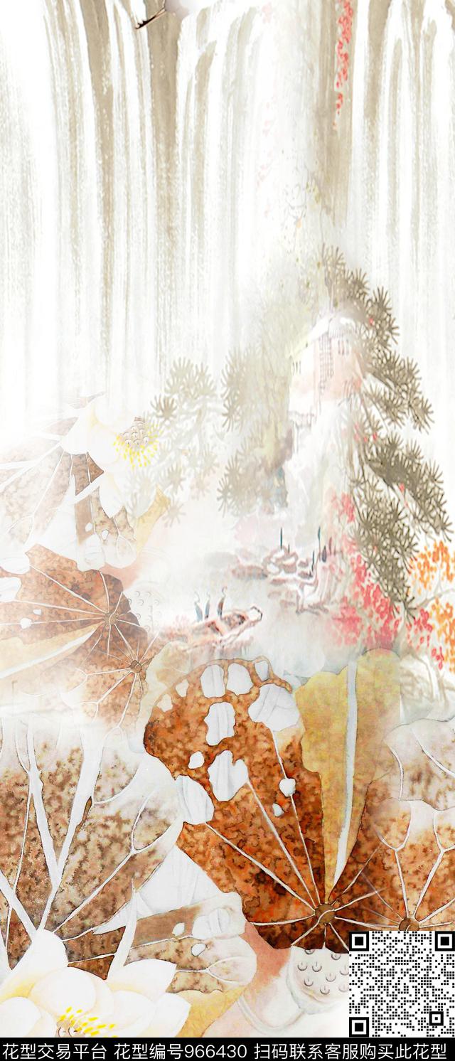 肌理手绘花卉水墨风数码印花华亿平台下载（图片编号: 966430） - 瓦栏（Walan）