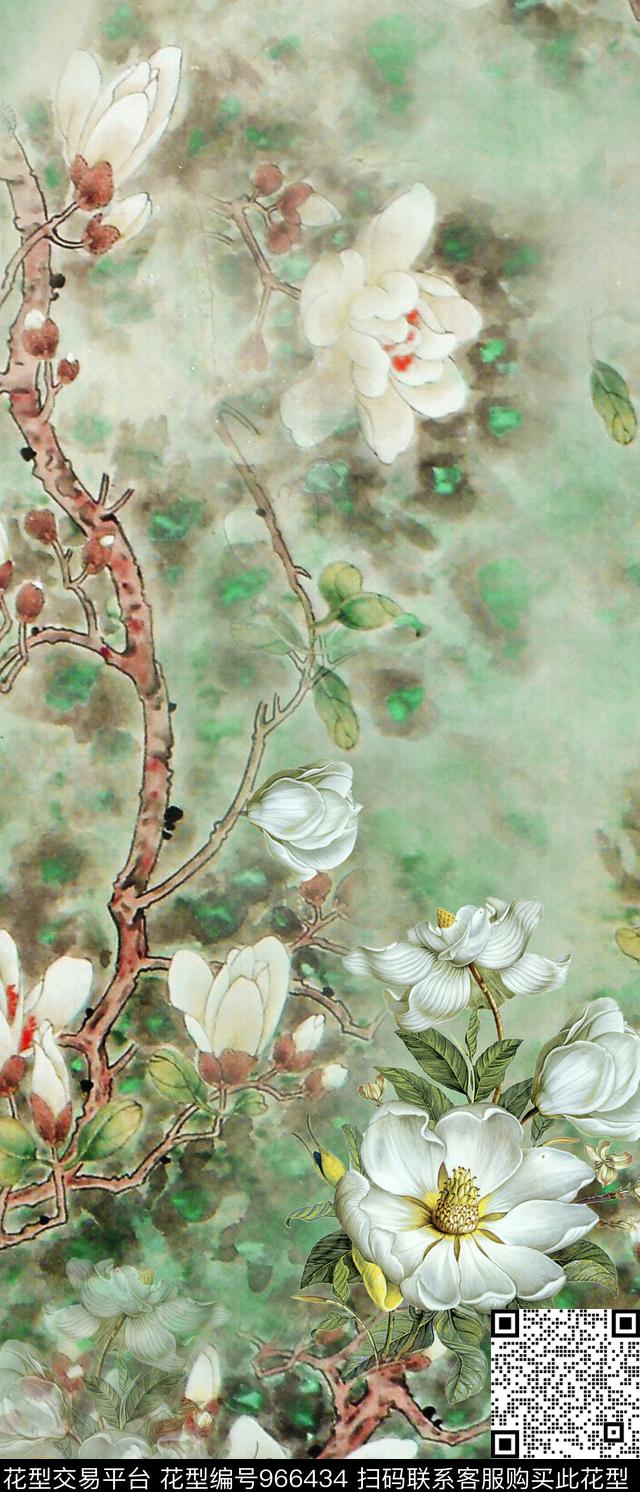 肌理手绘花卉水墨风数码印花华亿平台下载（图片编号: 966434） - 瓦栏（Walan）