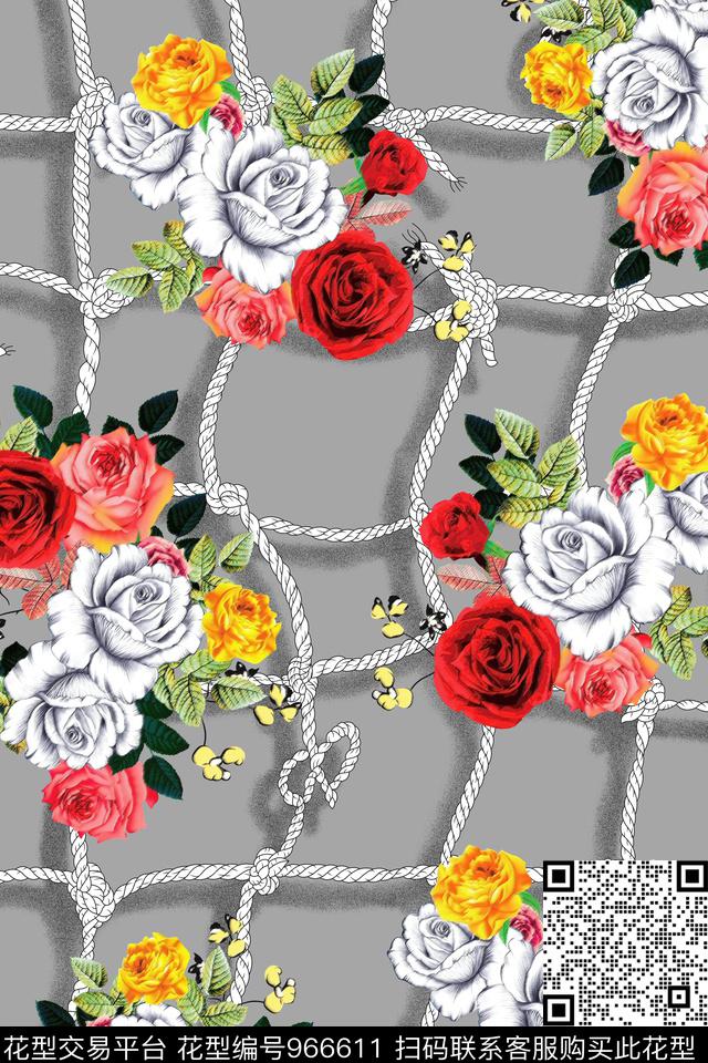 炫彩花卉大牌风数码印花华亿平台下载（图片编号: 966611） - 瓦栏（Walan）