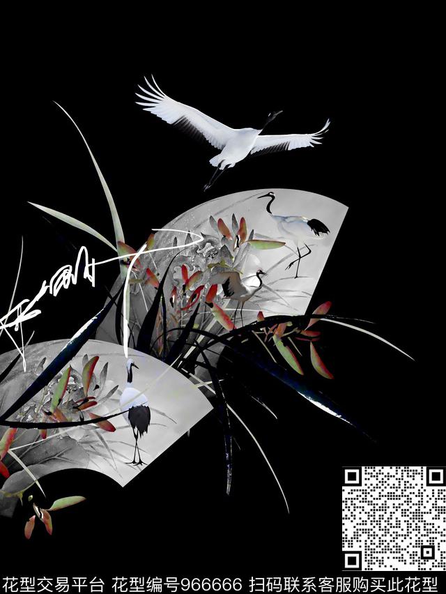 兰花潮牌中国风数码印花华亿平台下载（图片编号: 966666） - 瓦栏（Walan）