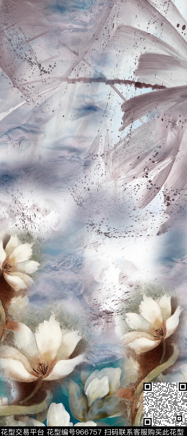 中国风肌理手绘花卉数码印花华亿平台下载（图片编号: 966757） - 瓦栏（Walan）