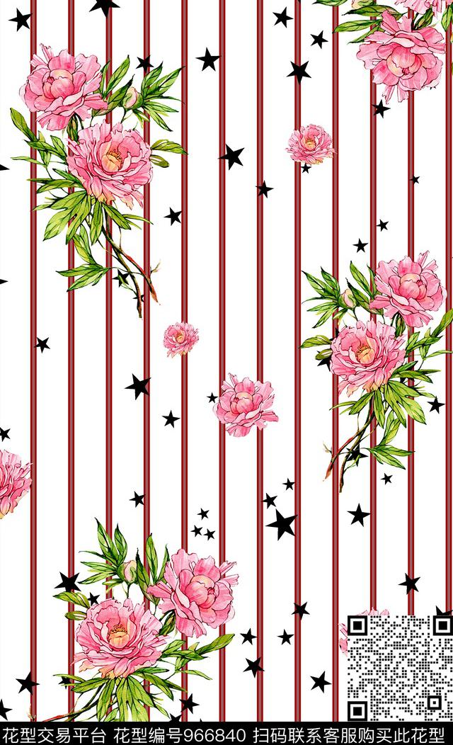 手绘花卉星星花卉数码印花华亿平台下载（图片编号: 966840） - 瓦栏（Walan）