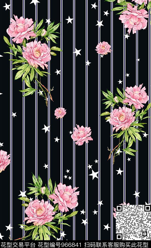手绘花卉星星花卉数码印花华亿平台下载（图片编号: 966841） - 瓦栏（Walan）