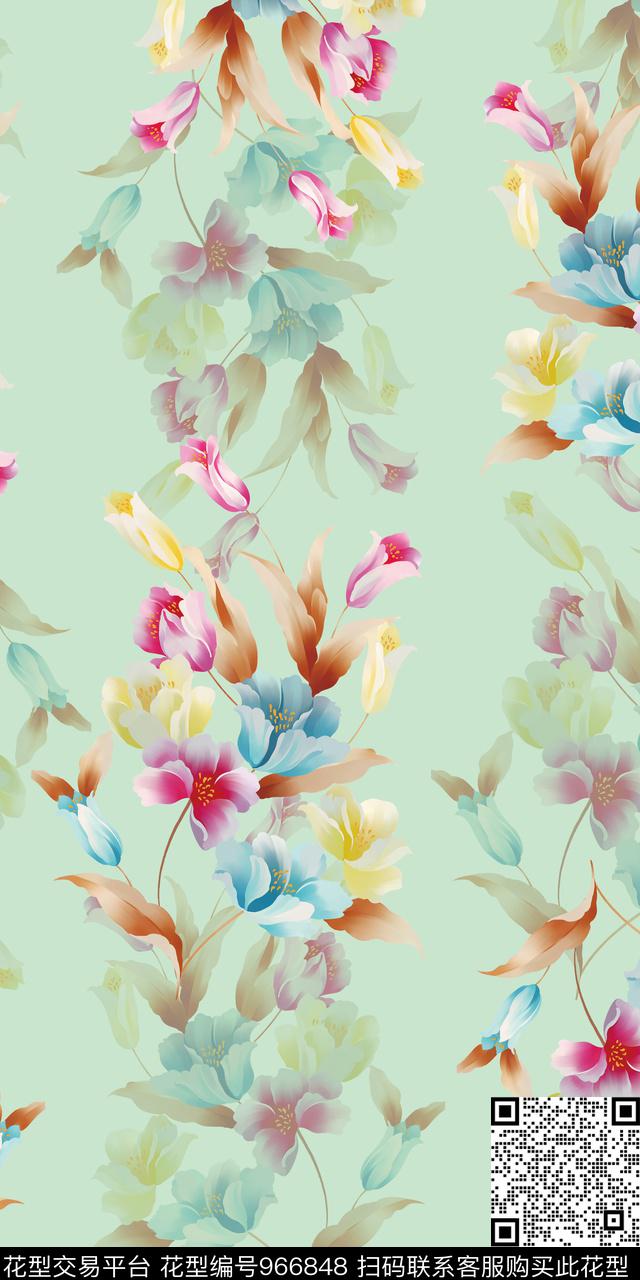 数码华亿平台花卉大牌风数码印花华亿平台下载（图片编号: 966848） - 瓦栏（Walan）