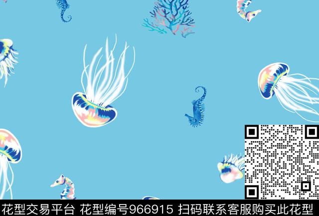 海马水母海洋数码印花华亿平台下载（图片编号: 966915） - 瓦栏（Walan）