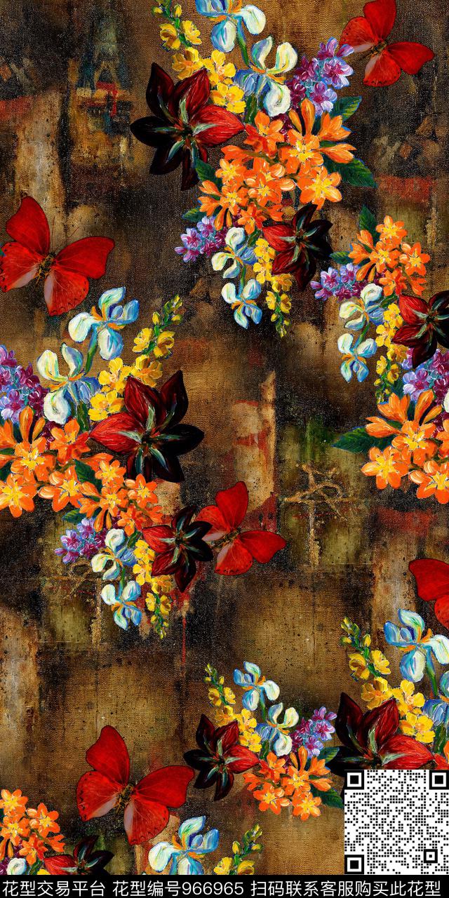 手绘花卉油画华亿平台复古底纹数码印花华亿平台下载（图片编号: 966965） - 瓦栏（Walan）