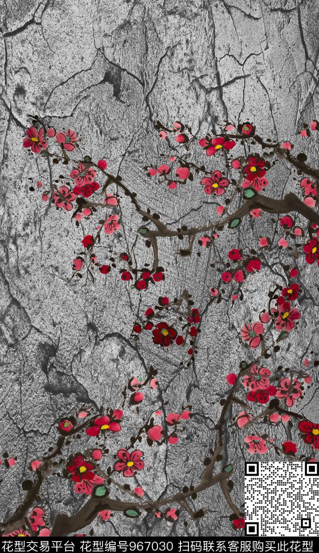 桃花油画华亿平台龟裂纹数码印花华亿平台下载（图片编号: 967030） - 瓦栏（Walan）