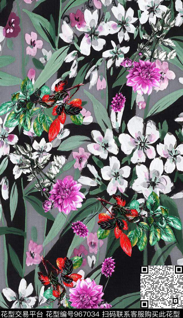 休闲花卉绿植树叶数码印花华亿平台下载（图片编号: 967034） - 瓦栏（Walan）