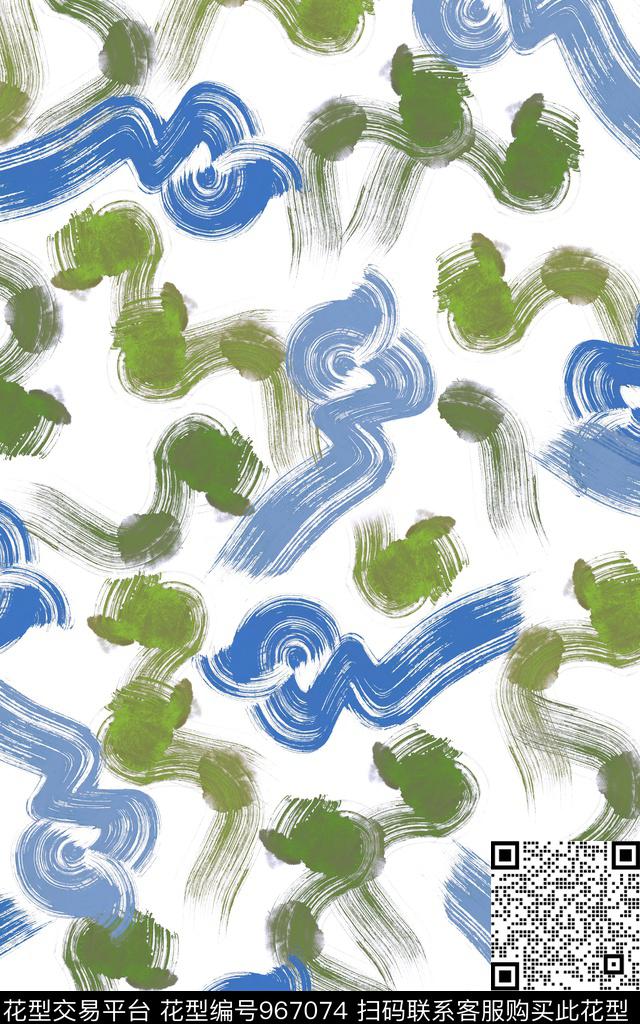 趣味抽象笔触数码印花华亿平台下载（图片编号: 967074） - 瓦栏（Walan）