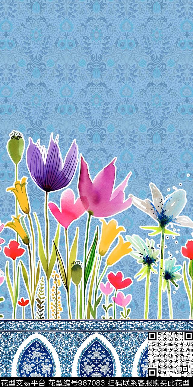 民族风花卉水彩花卉数码印花华亿平台下载（图片编号: 967083） - 瓦栏（Walan）