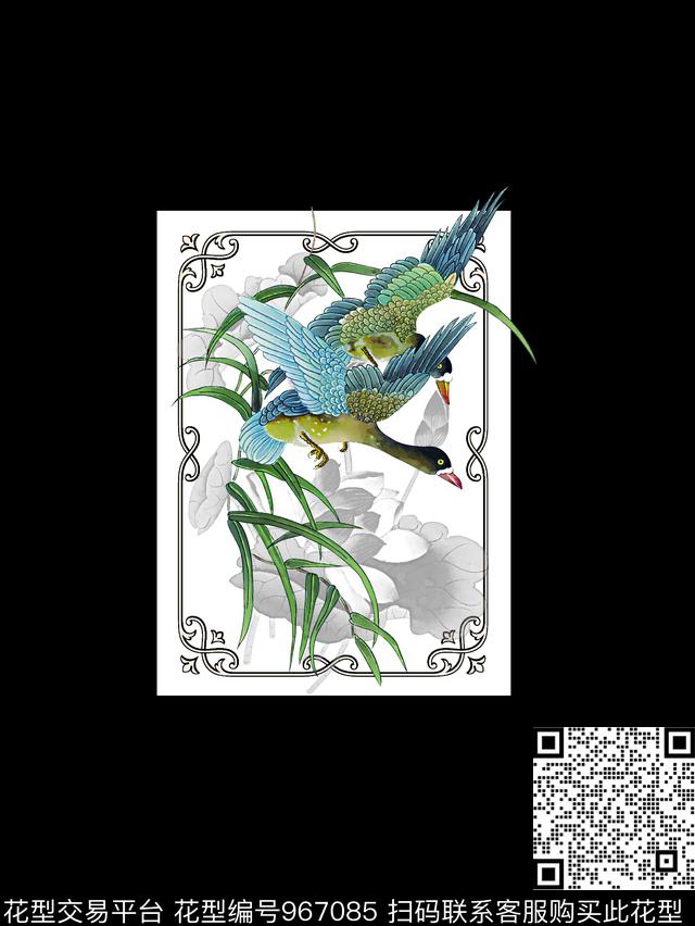 荷花鸟绿植树叶数码印花华亿平台下载（图片编号: 967085） - 瓦栏（Walan）