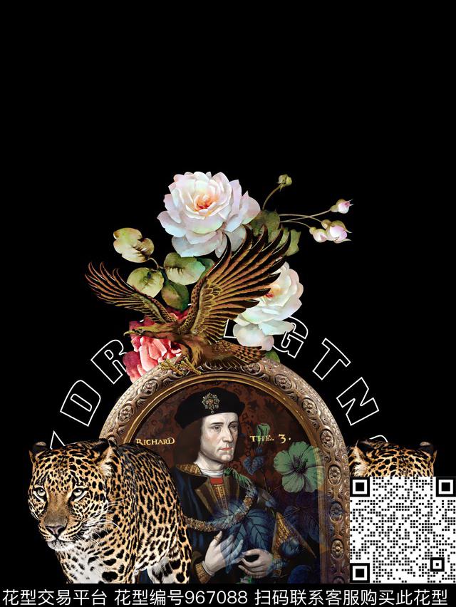 花卉潮牌复古人物像数码印花华亿平台下载（图片编号: 967088） - 瓦栏（Walan）