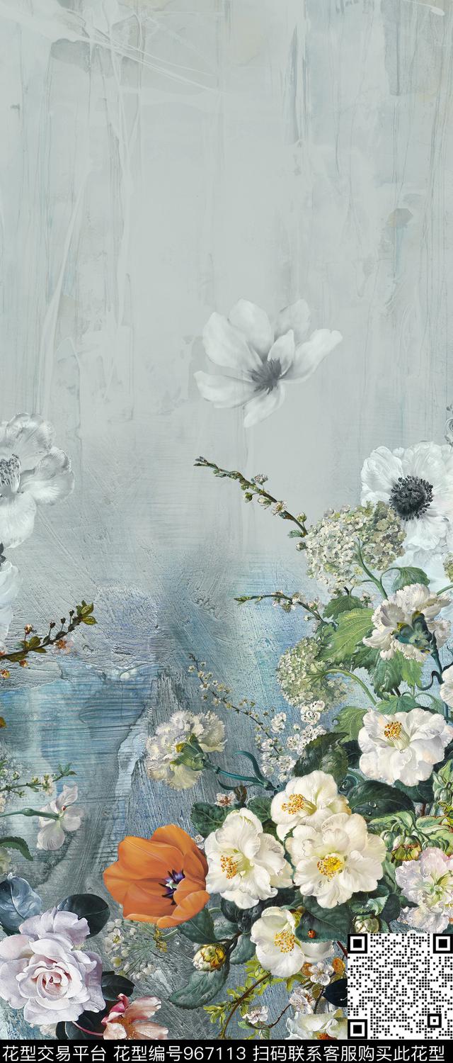 素雅花卉旗袍数码印花华亿平台下载（图片编号: 967113） - 瓦栏（Walan）