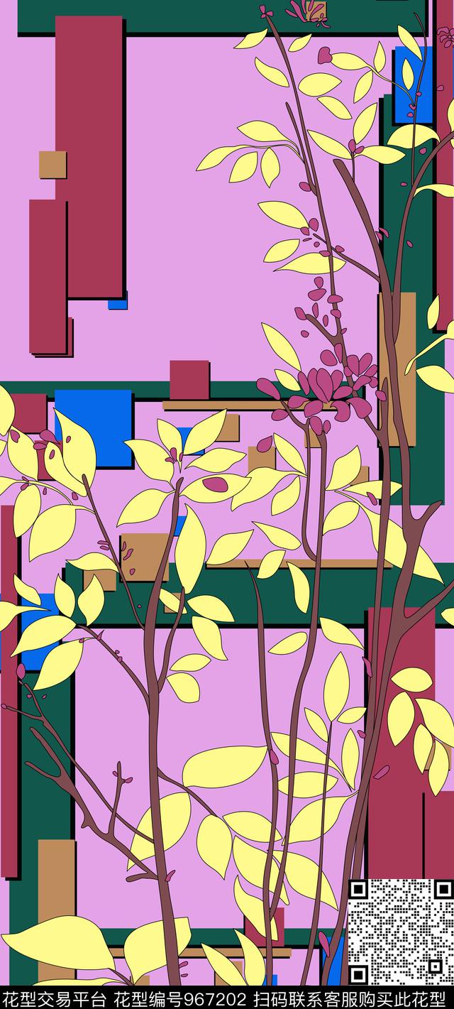 花卉几何长巾传统印花华亿平台下载（图片编号: 967202） - 瓦栏（Walan）