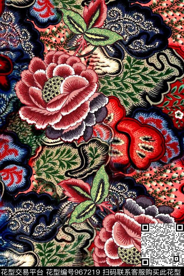 民族花卉民族风纹理数码印花华亿平台下载（图片编号: 967219） - 瓦栏（Walan）