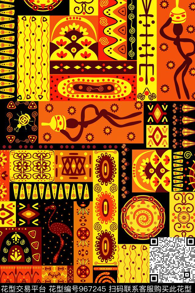 民族风抽象复古数码印花华亿平台下载（图片编号: 967245） - 瓦栏（Walan）