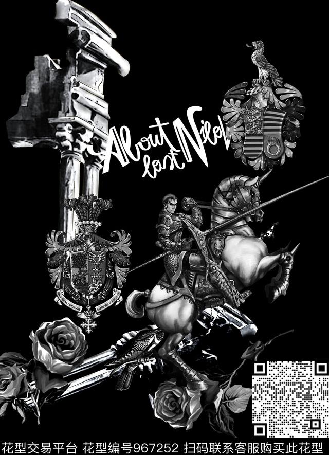 马玫瑰花徽章数码印花华亿平台下载（图片编号: 967252） - 瓦栏（Walan）