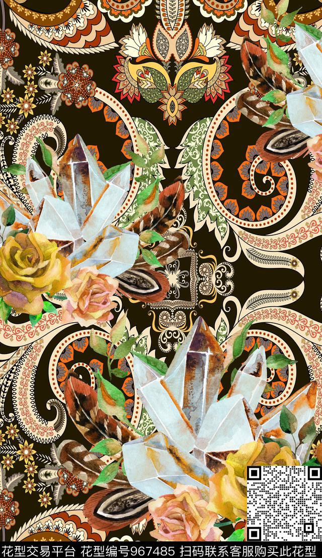 数码华亿平台定位花复古数码印花华亿平台下载（图片编号: 967485） - 瓦栏（Walan）