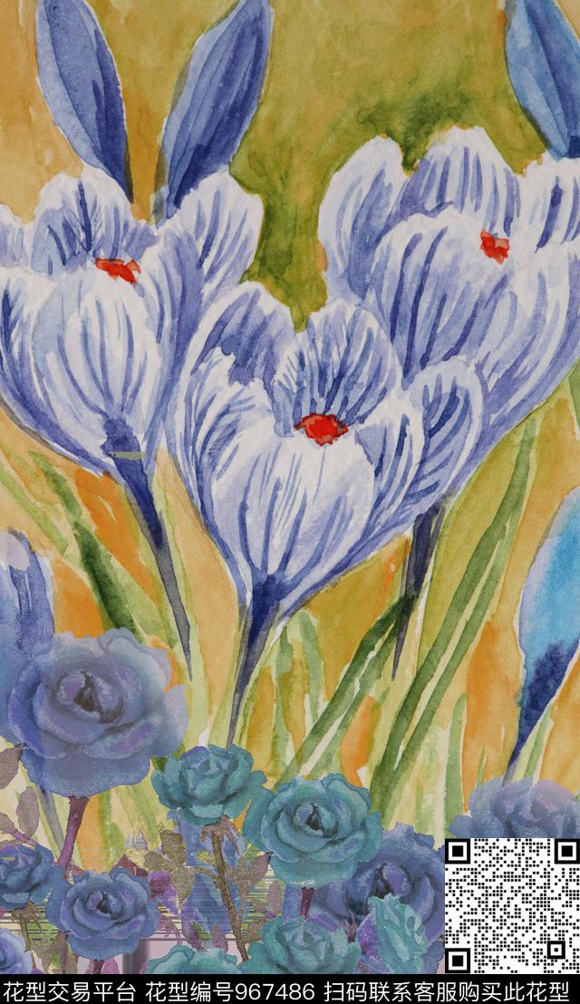 手绘花卉复古油画华亿平台数码印花华亿平台下载（图片编号: 967486） - 瓦栏（Walan）