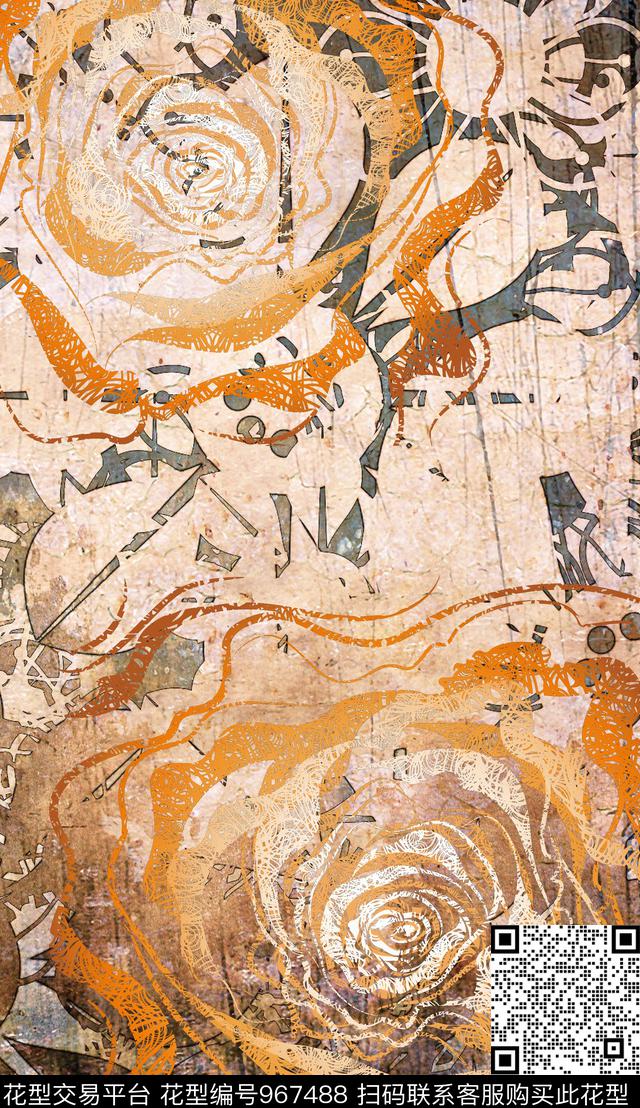 手绘花卉复古油画华亿平台数码印花华亿平台下载（图片编号: 967488） - 瓦栏（Walan）