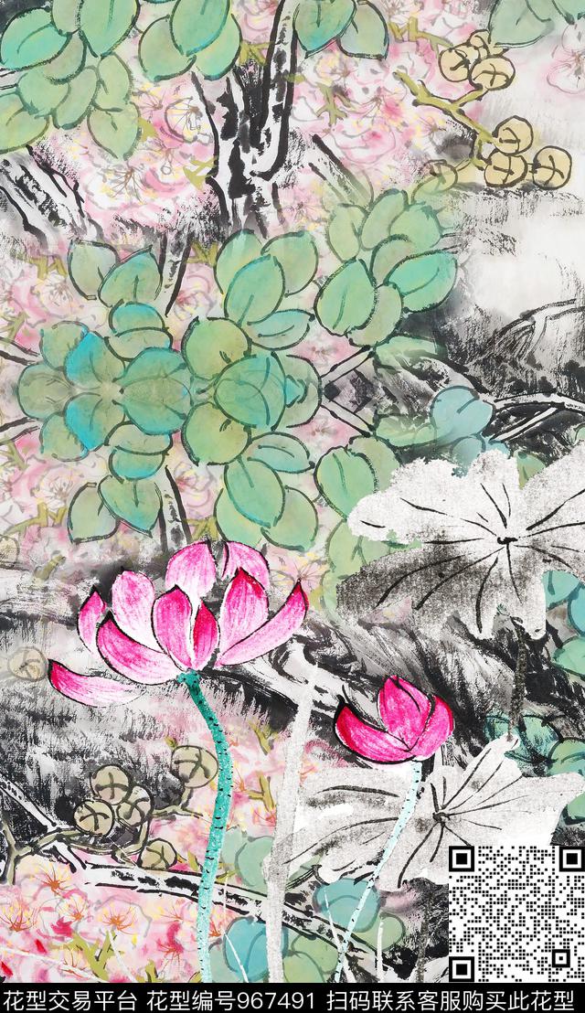 花卉手绘花卉植物数码印花华亿平台下载（图片编号: 967491） - 瓦栏（Walan）