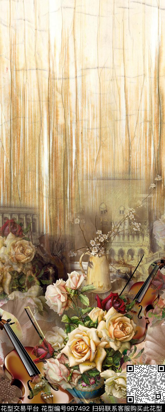 肌理手绘花卉水墨风数码印花华亿平台下载（图片编号: 967492） - 瓦栏（Walan）