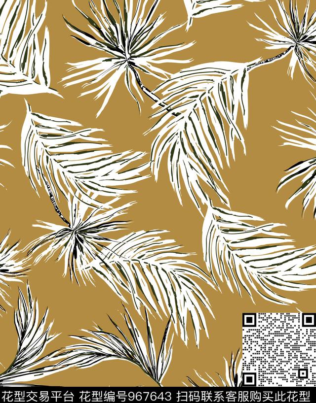 春夏华亿平台四叶草绿植树叶数码印花华亿平台下载（图片编号: 967643） - 瓦栏（Walan）