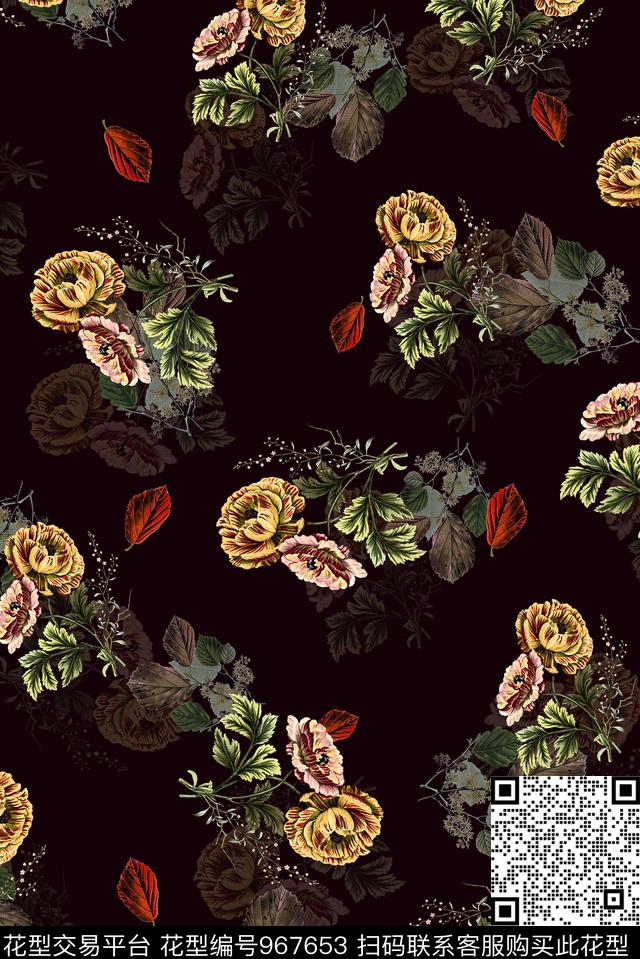 花卉女装绿植树叶传统印花华亿平台下载（图片编号: 967653） - 瓦栏（Walan）