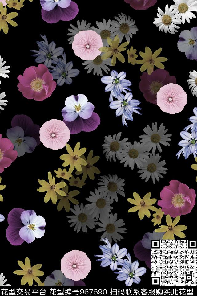 小碎花花卉小雏菊数码印花华亿平台下载（图片编号: 967690） - 瓦栏（Walan）