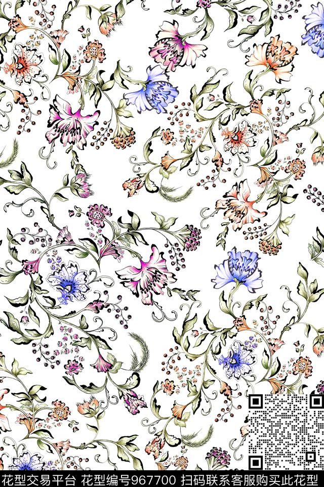 水彩花卉手绘花卉小碎花数码印花华亿平台下载（图片编号: 967700） - 瓦栏（Walan）