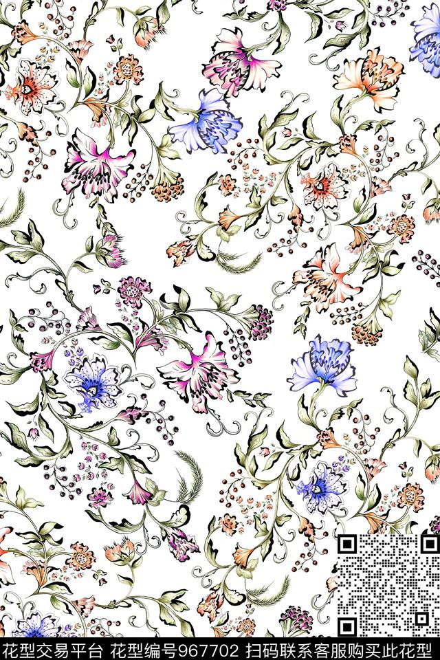水彩花卉手绘花卉小碎花数码印花华亿平台下载（图片编号: 967702） - 瓦栏（Walan）