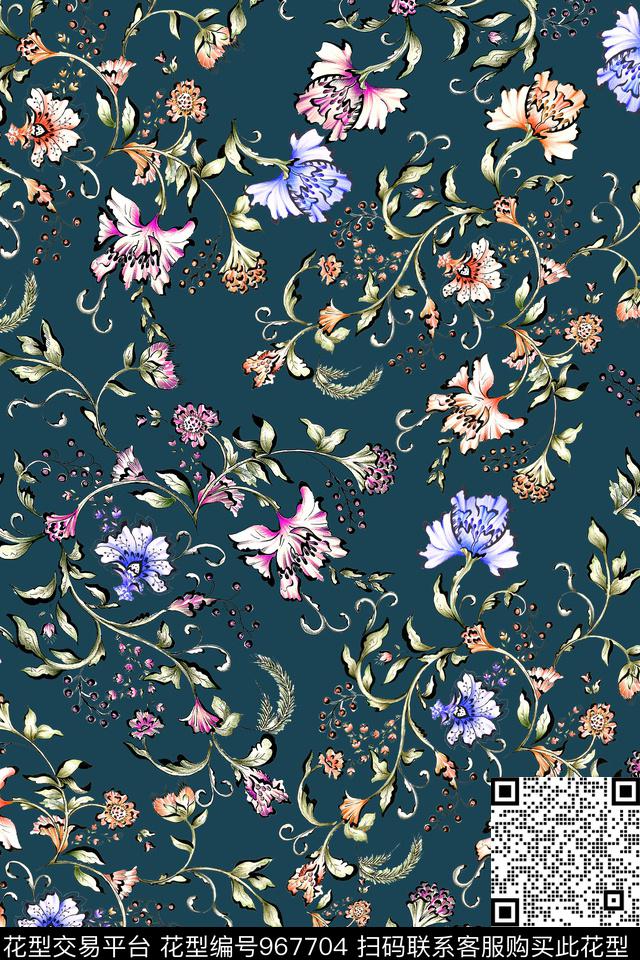 水彩花卉手绘花卉小碎花数码印花华亿平台下载（图片编号: 967704） - 瓦栏（Walan）