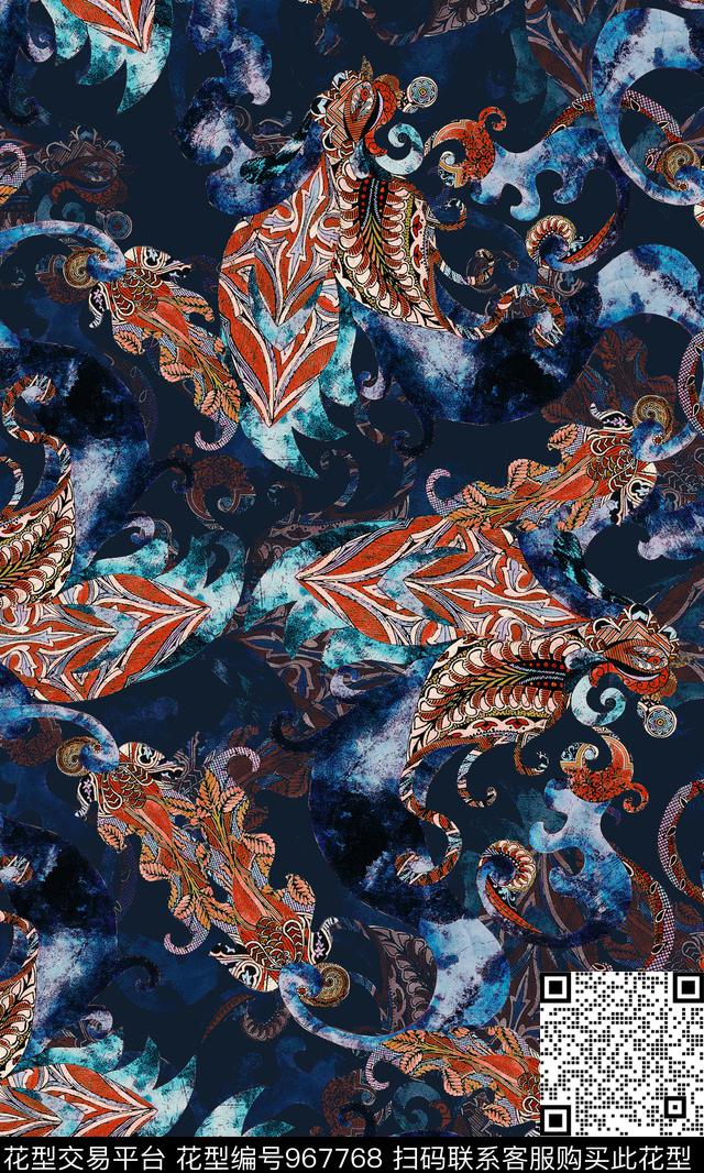 抽象抽象花卉满版散花数码印花华亿平台下载（图片编号: 967768） - 瓦栏（Walan）