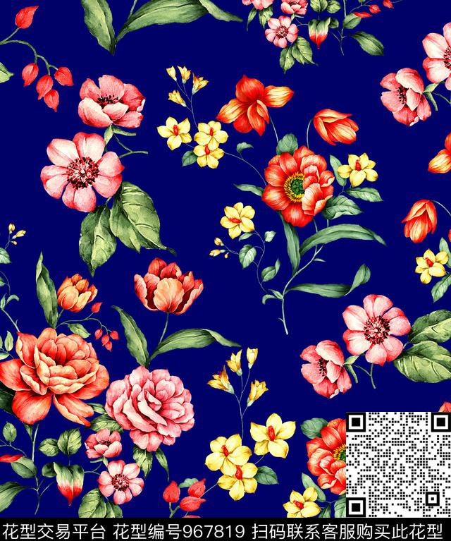 手绘花卉花卉小碎花数码印花华亿平台下载（图片编号: 967819） - 瓦栏（Walan）