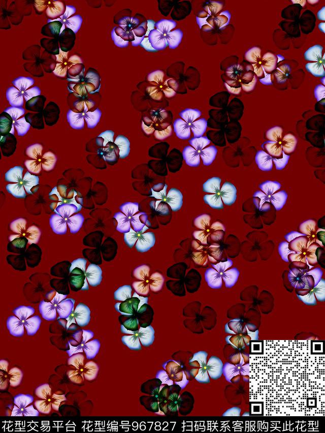 花卉三色堇小碎花数码印花华亿平台下载（图片编号: 967827） - 瓦栏（Walan）