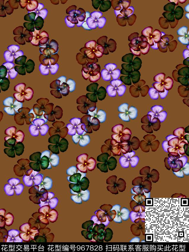花卉三色堇小碎花数码印花华亿平台下载（图片编号: 967828） - 瓦栏（Walan）