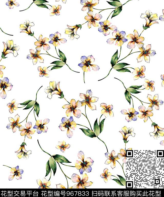 手绘花卉花卉小碎花数码印花华亿平台下载（图片编号: 967833） - 瓦栏（Walan）