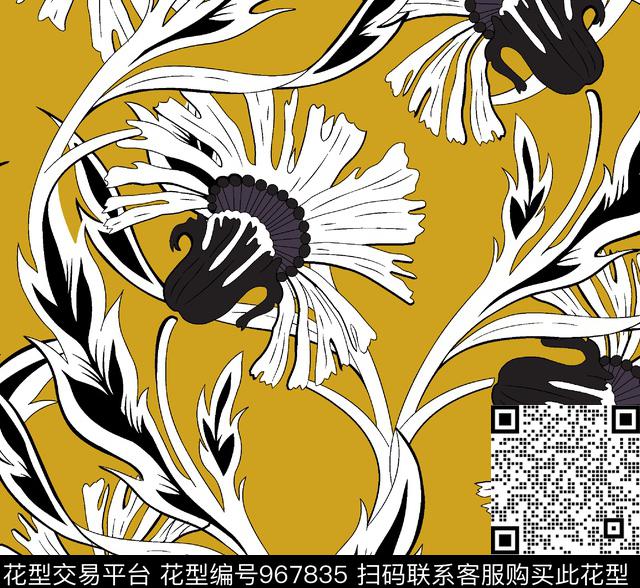 清爽底花卉几何花卉线条几何数码印花华亿平台下载（图片编号: 967835） - 瓦栏（Walan）