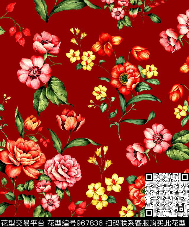 手绘花卉花卉小碎花数码印花华亿平台下载（图片编号: 967836） - 瓦栏（Walan）