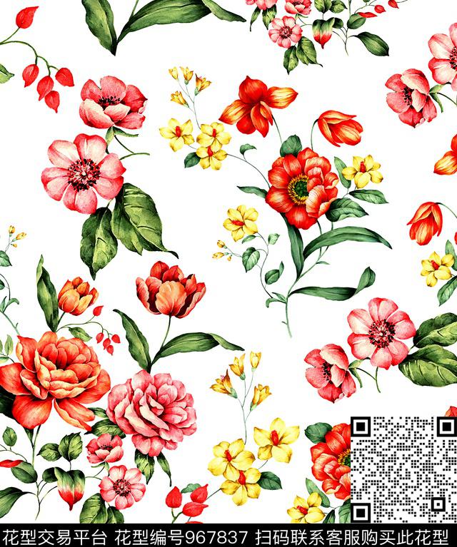 手绘花卉花卉小碎花数码印花华亿平台下载（图片编号: 967837） - 瓦栏（Walan）