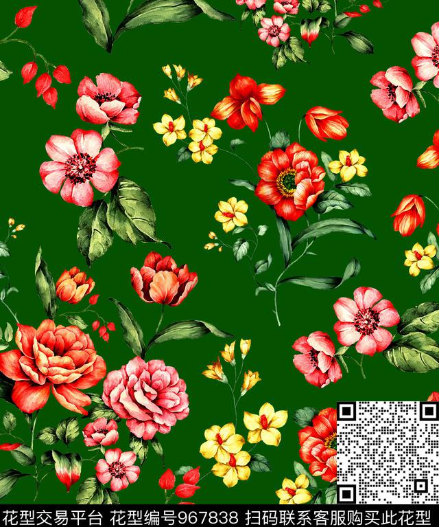 手绘花卉花卉小碎花数码印花华亿平台下载（图片编号: 967838） - 瓦栏（Walan）