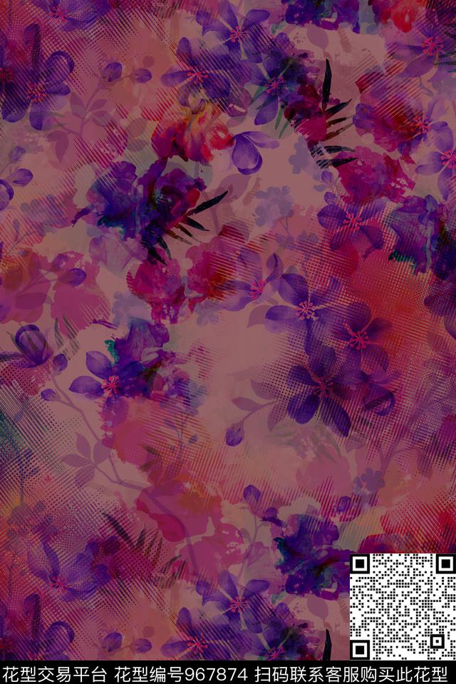数码华亿平台抽象花卉数码印花华亿平台下载（图片编号: 967874） - 瓦栏（Walan）