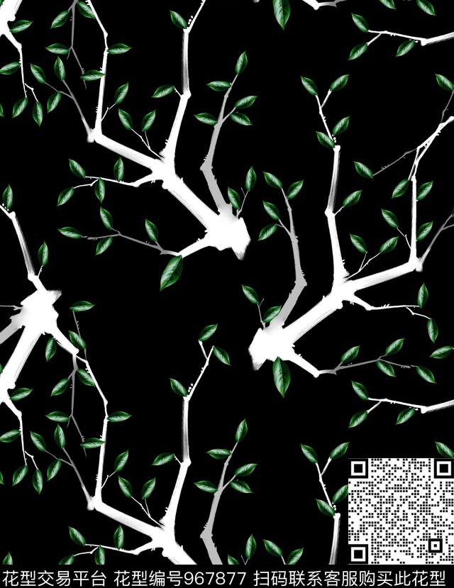 树枝水墨风水墨树数码印花华亿平台下载（图片编号: 967877） - 瓦栏（Walan）