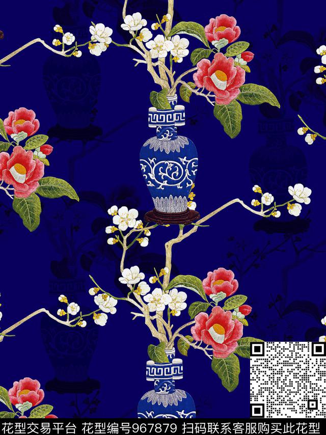花卉中国风绣花华亿平台数码印花华亿平台下载（图片编号: 967879） - 瓦栏（Walan）