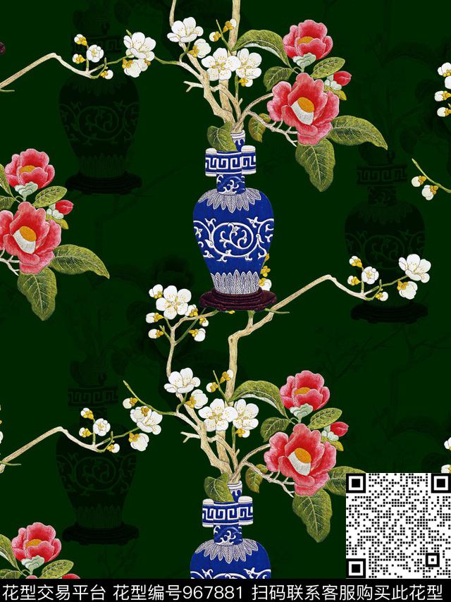 花卉中国风绣花华亿平台数码印花华亿平台下载（图片编号: 967881） - 瓦栏（Walan）