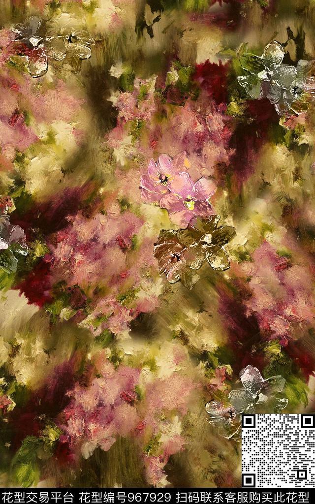 肌理抽象花卉数码印花华亿平台下载（图片编号: 967929） - 瓦栏（Walan）