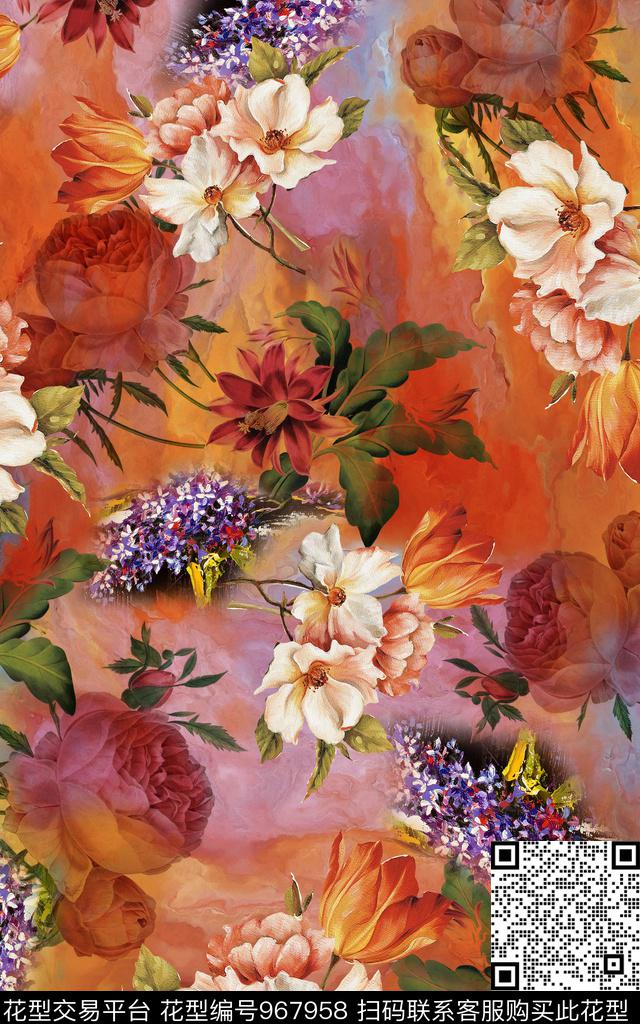 肌理抽象花卉数码印花华亿平台下载（图片编号: 967958） - 瓦栏（Walan）